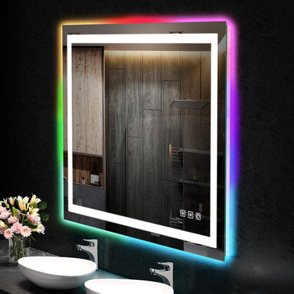 Miroir de salle de bain antibuée rétroéclairé RVB et à éclairage frontal LED
