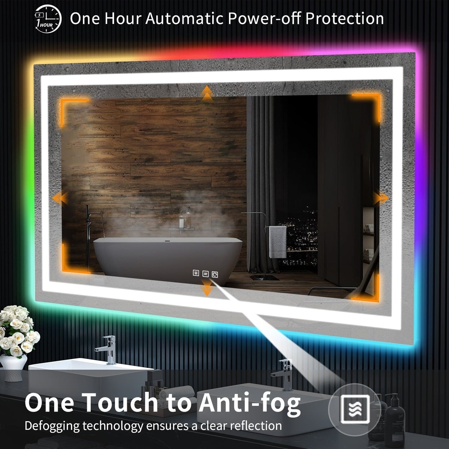 Miroir de salle de bain antibuée rétroéclairé RVB et à éclairage frontal LED