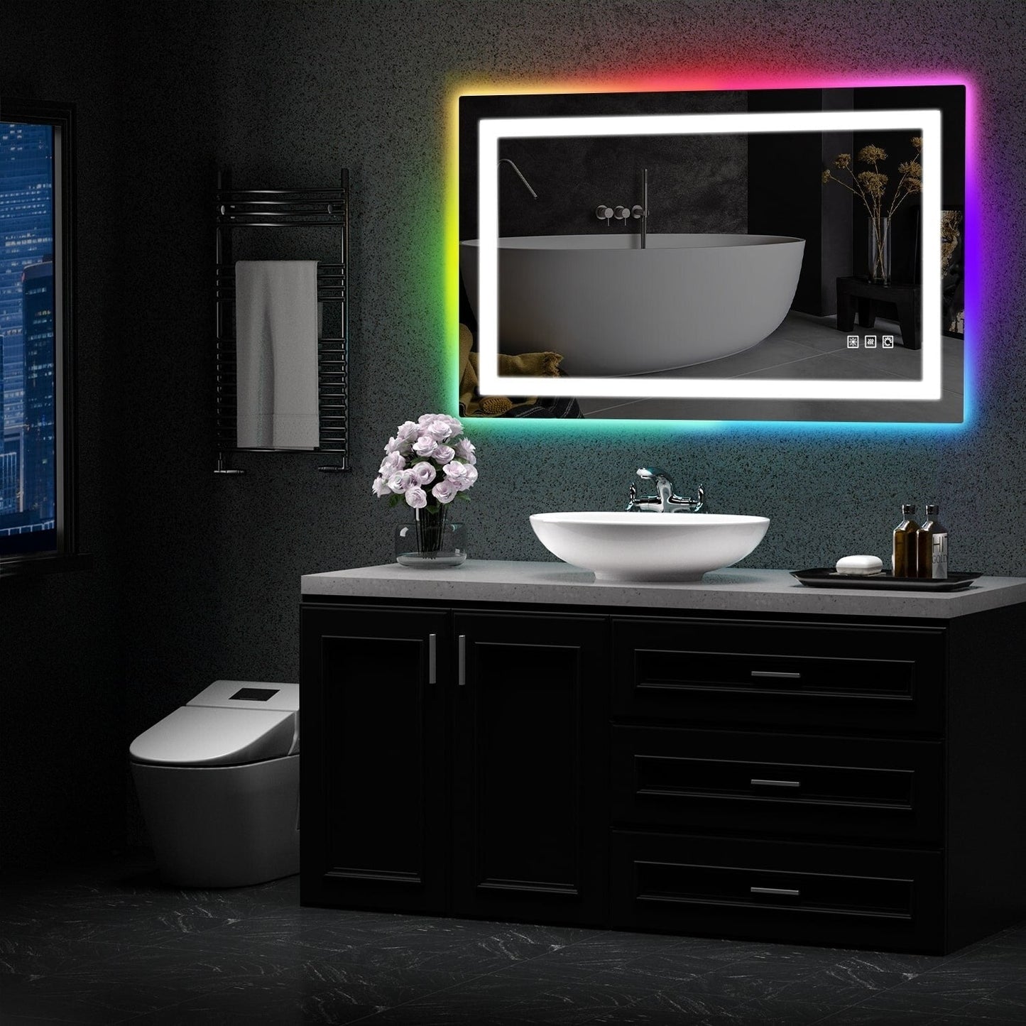 Miroir de salle de bain antibuée rétroéclairé RVB et à éclairage frontal LED