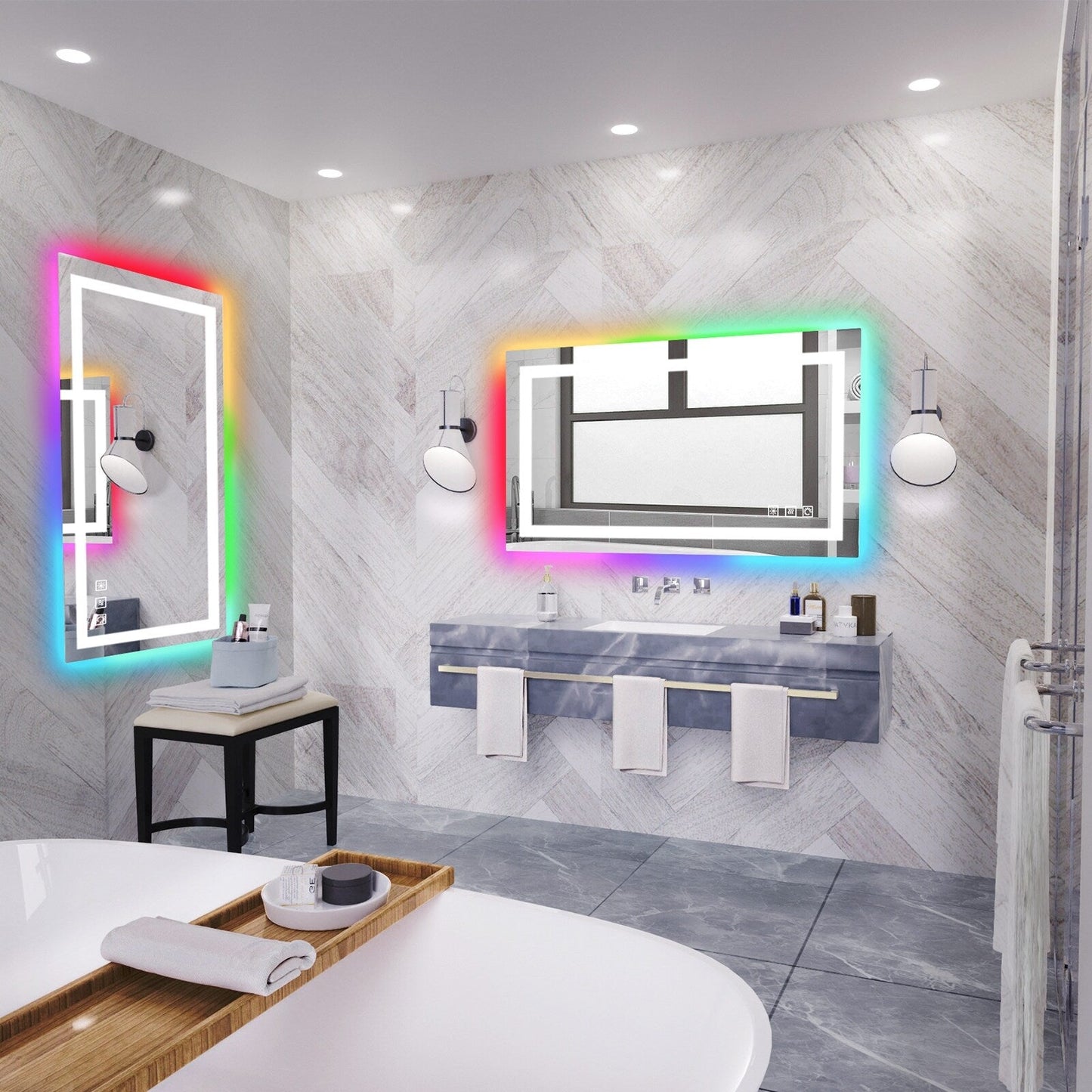 Miroir de salle de bain antibuée rétroéclairé RVB et à éclairage frontal LED