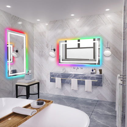 Miroir de salle de bain antibuée rétroéclairé RVB et à éclairage frontal LED