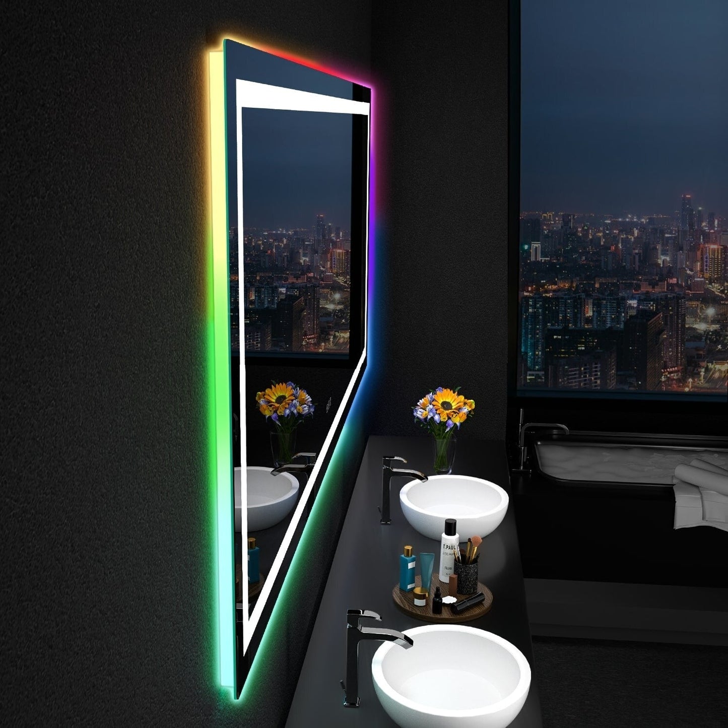 Miroir de salle de bain antibuée rétroéclairé RVB et à éclairage frontal LED