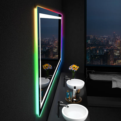Miroir de salle de bain antibuée rétroéclairé RVB et à éclairage frontal LED