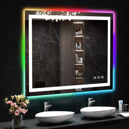 Miroir de salle de bain antibuée rétroéclairé RVB et à éclairage frontal LED