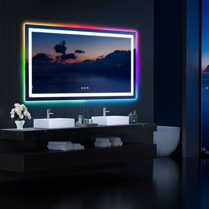 Miroir de salle de bain antibuée rétroéclairé RVB et à éclairage frontal LED