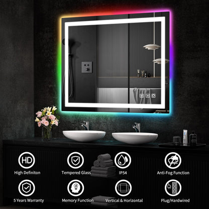 Miroir de salle de bain antibuée rétroéclairé RVB et à éclairage frontal LED
