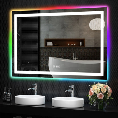 Miroir de salle de bain antibuée rétroéclairé RVB et à éclairage frontal LED