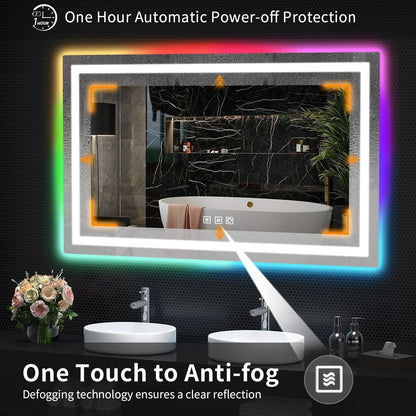 Miroir de salle de bain antibuée rétroéclairé RVB et à éclairage frontal LED