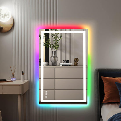 Miroir de salle de bain antibuée rétroéclairé RVB et à éclairage frontal LED