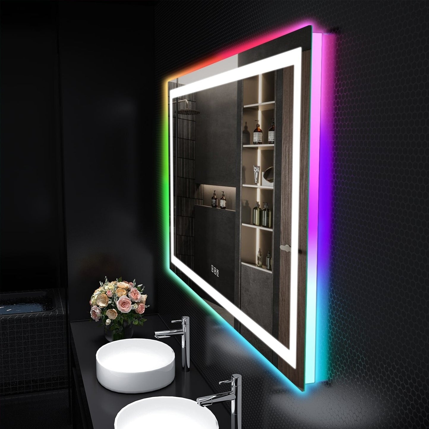 Miroir de salle de bain antibuée rétroéclairé RVB et à éclairage frontal LED