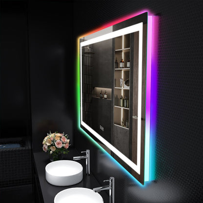 Miroir de salle de bain antibuée rétroéclairé RVB et à éclairage frontal LED
