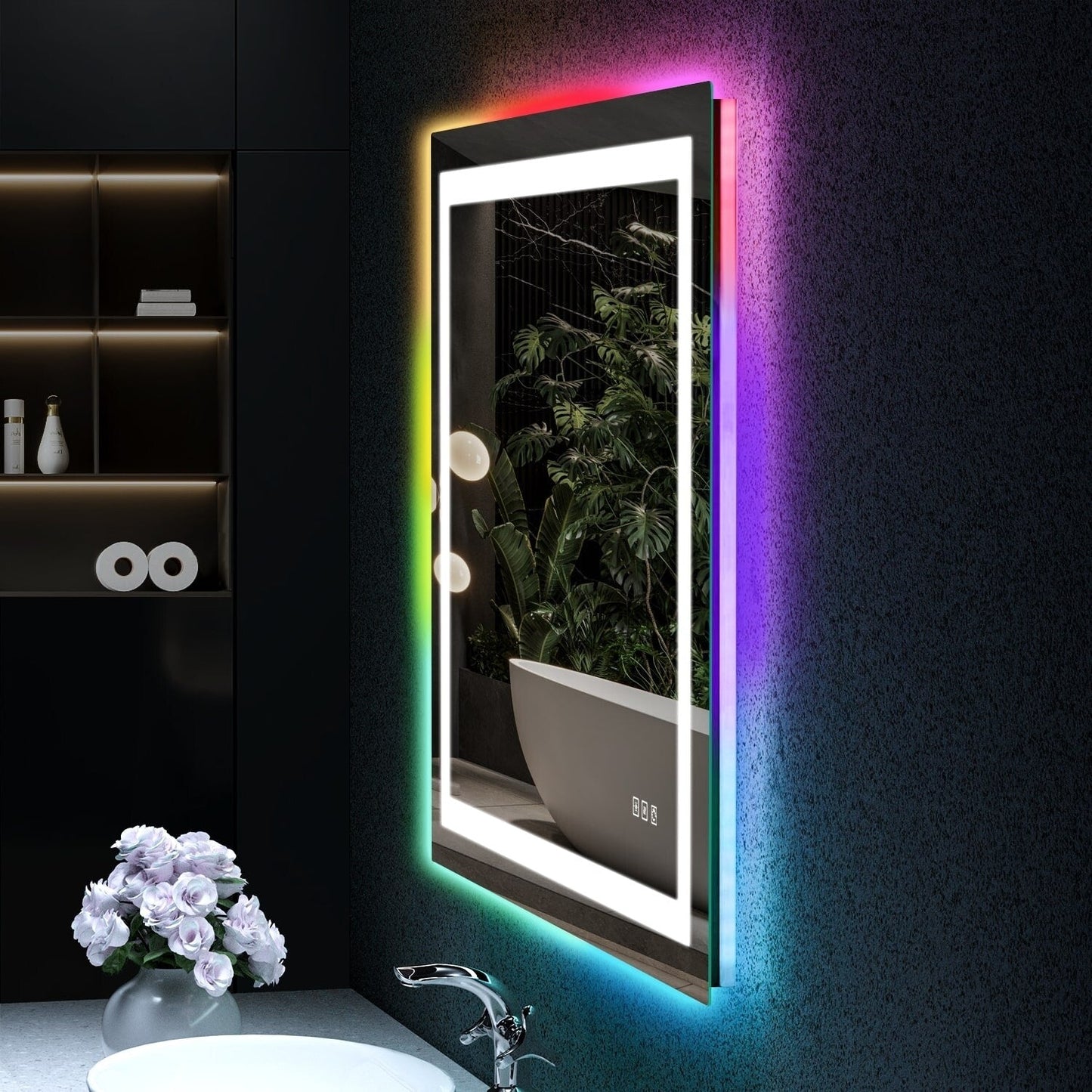 Miroir de salle de bain antibuée rétroéclairé RVB et à éclairage frontal LED
