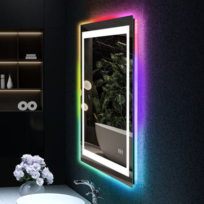 Miroir de salle de bain antibuée rétroéclairé RVB et à éclairage frontal LED