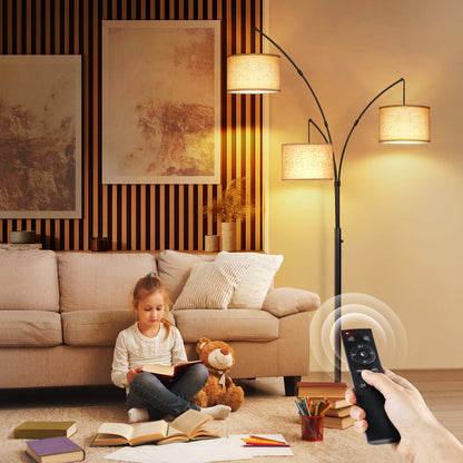 Lampadaire LED Arc à intensité variable, moderne, noir, 3 lampes, haut et arqué
