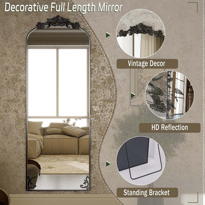 Miroir arqué pleine longueur avec motif floral baroque