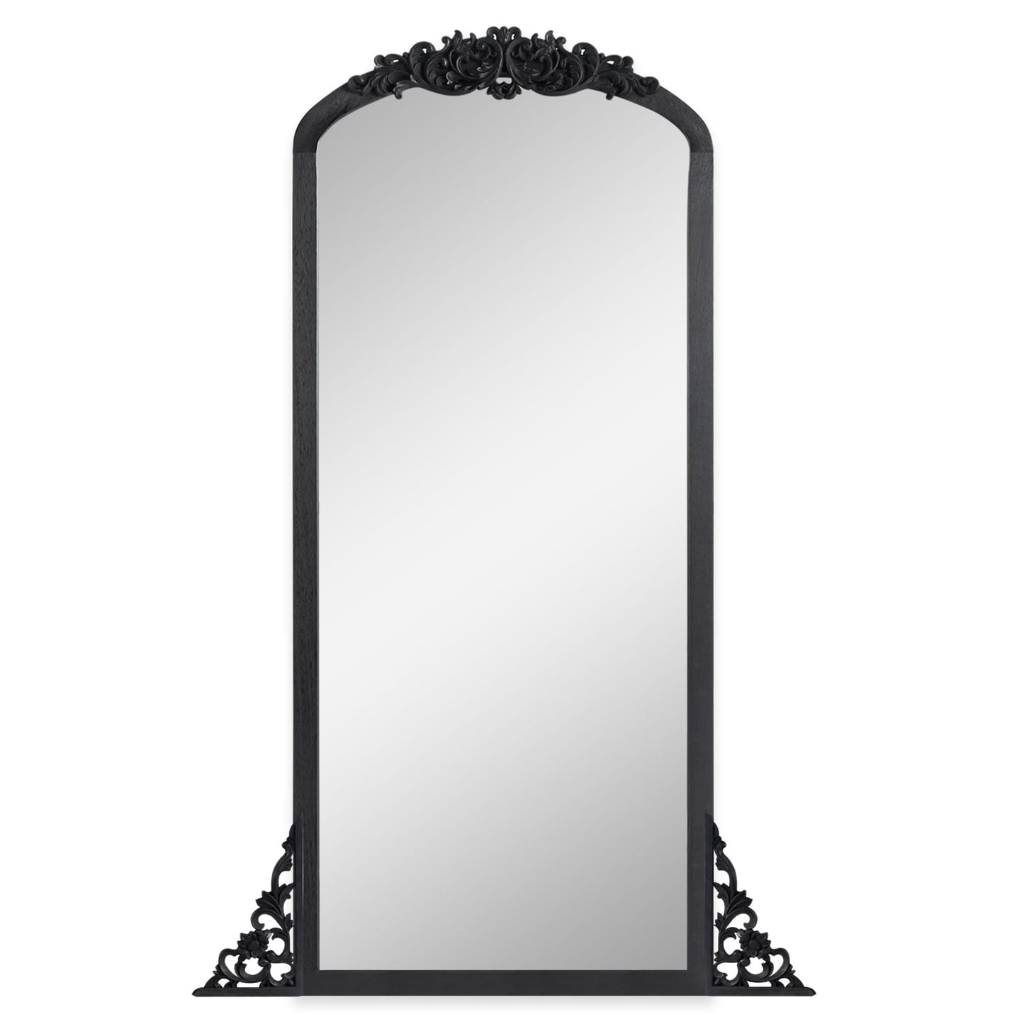 Miroir de sol sculpté en bois massif de forme arquée sur toute la longueur