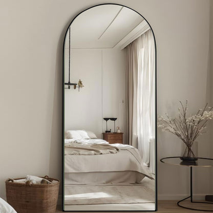 Miroir de sol en bois arqué pleine longueur, miroir mural