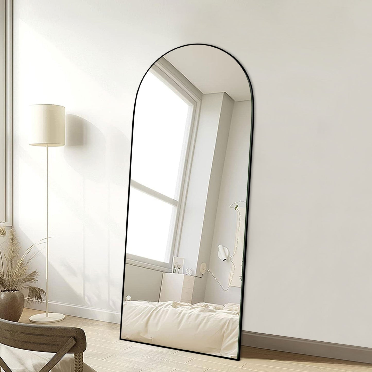 Miroir de sol en bois arqué pleine longueur, miroir mural