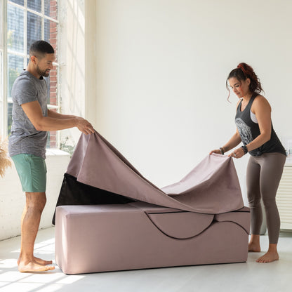Chaise longue convertible Avana Kami / Yoga et massage - Ottomane 2 en 1 avec fauteuil de yoga pliable dissimulé, microvelours - N/A