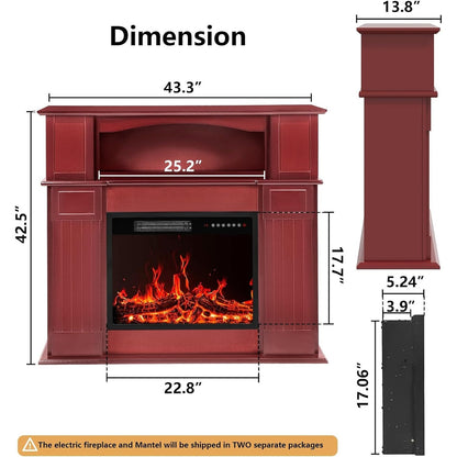 Cheminée électrique Bossin 43 avec manteau, insert de cheminée électrique de 23 pouces, meuble TV autonome avec foyer en bois