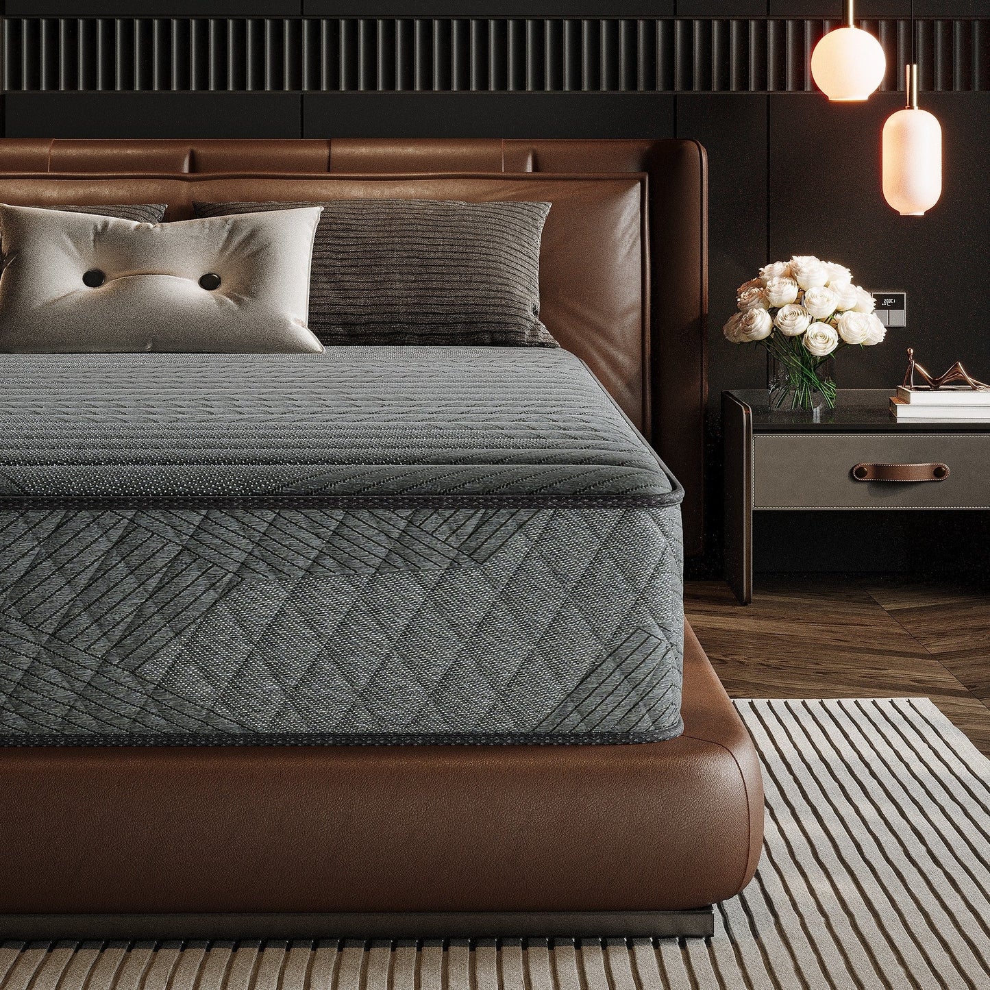 Matelas hybride SweDrea 8/12 po en mousse à mémoire de forme infusée de gel, ferme et respirant, certifié CertiPUR-US, SGS et OEKO-TEX.