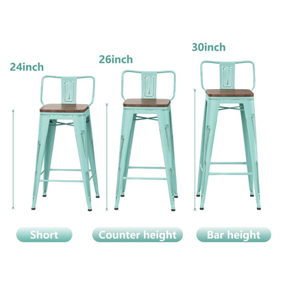 Lot de 4 tabourets de bar industriels en métal avec dossier et assise en bois