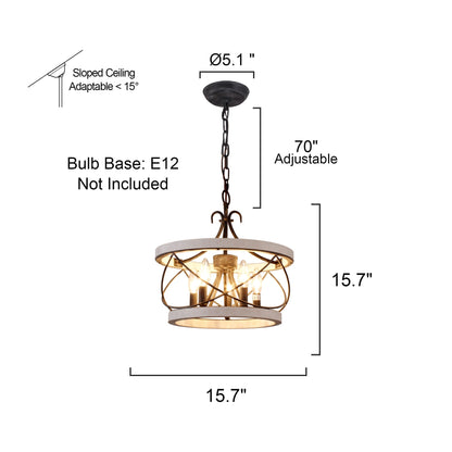 Lustre cage rustique en bois Bella Depot à 5 lumières, éclairage à intensité variable, suspension réglable de 15,7 pouces pour îlot de cuisine