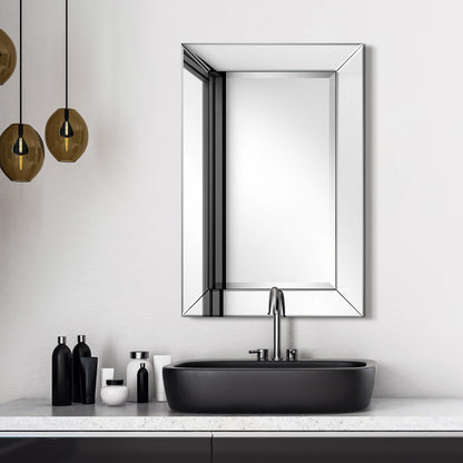 Miroir mural rectangulaire biseauté transparent HD pour salle de bain, coiffeuse et chambre à coucher, 3 tailles
