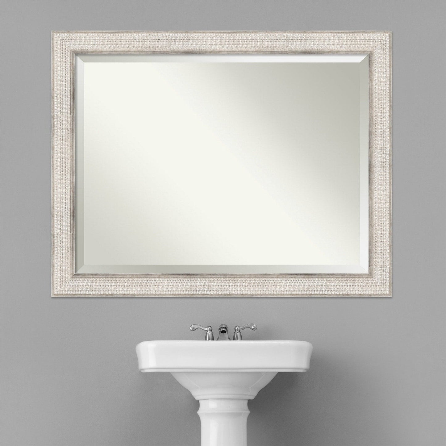 Miroir mural de salle de bain en bois biseauté - Cadre argenté Treillis - Argent Treillis