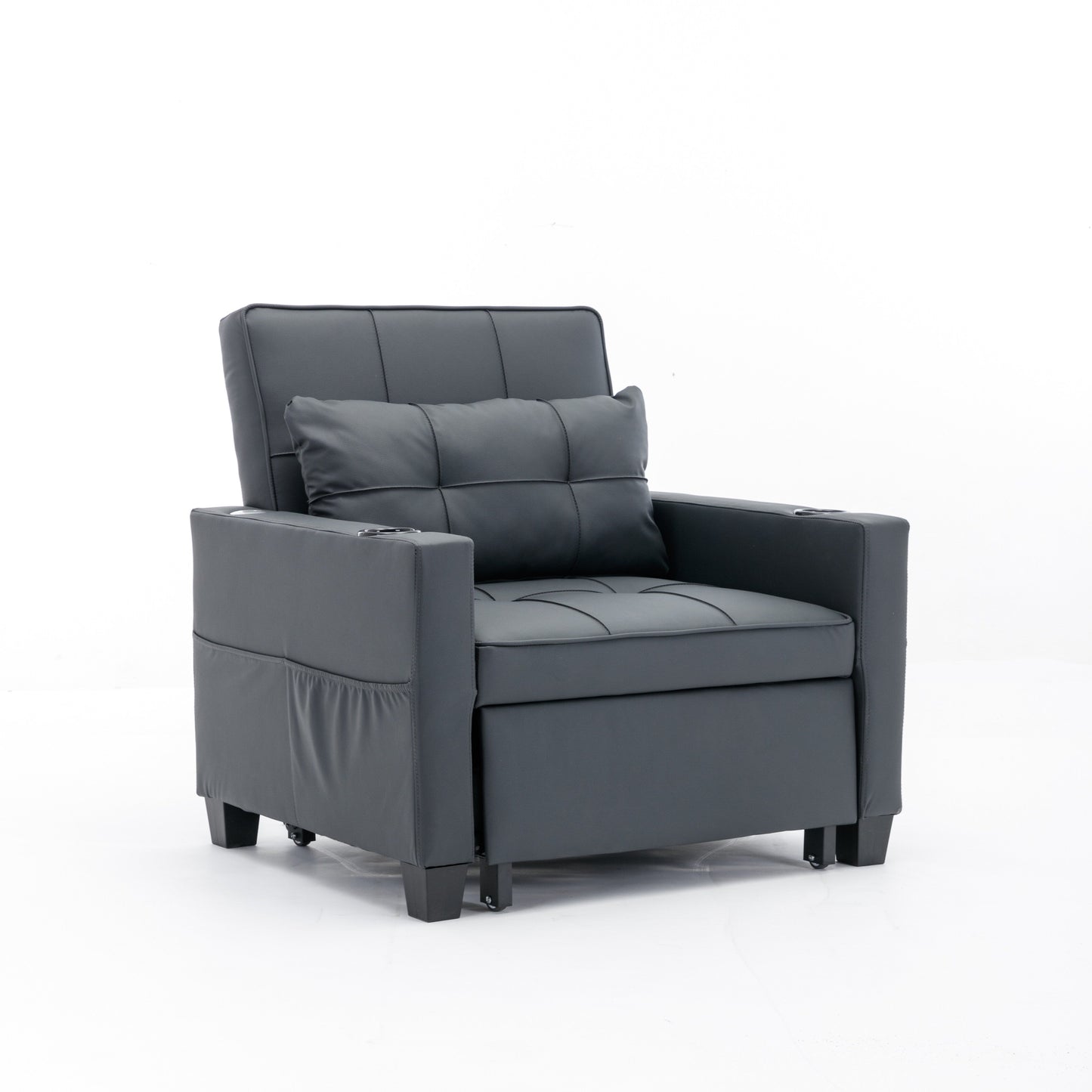 Canapé-lit convertible en similicuir noir avec ports USB