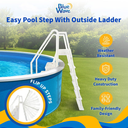Escabeau de piscine Blue Wave Easy avec échelle extérieure pour piscines hors sol – 82,5 cm (l) x 142 cm (P) x 206 cm (H)