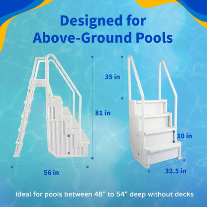 Escabeau de piscine Blue Wave Easy avec échelle extérieure pour piscines hors sol – 82,5 cm (l) x 142 cm (P) x 206 cm (H)