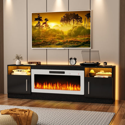 Meuble TV Bossin 70 avec cheminée électrique de 36 pouces, meuble TV pour téléviseurs jusqu'à 80 pouces, éclairage LED 16 couleurs/centre de divertissement