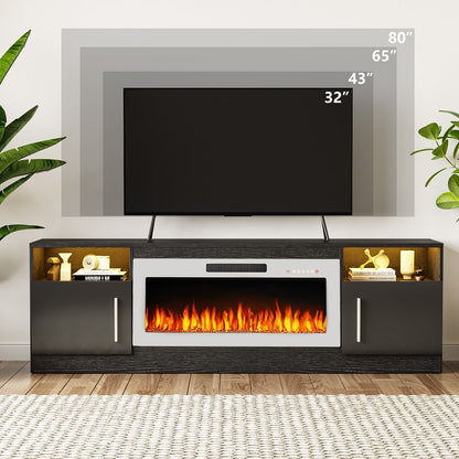Meuble TV Bossin 70 avec cheminée électrique de 36 pouces, meuble TV pour téléviseurs jusqu'à 80 pouces, éclairage LED 16 couleurs/centre de divertissement