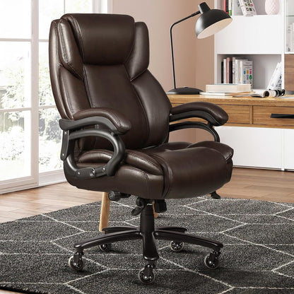 Chaise de bureau exécutive Bossin Big and Tall, chaise ergonomique à support lombaire réglable de 500 lb avec dossier haut en cuir PU pour ordinateur