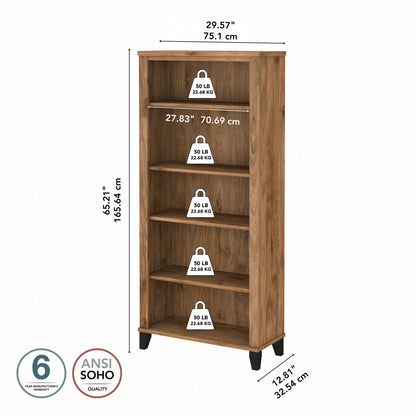 Bibliothèque haute à 5 étagères Bush Furniture Somerset avec tablettes réglables