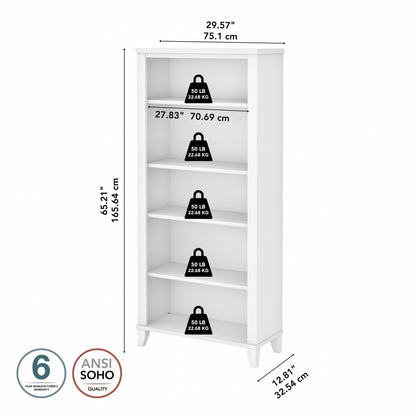 Bibliothèque haute à 5 étagères Bush Furniture Somerset avec tablettes réglables