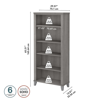 Bibliothèque haute à 5 étagères Bush Furniture Somerset avec tablettes réglables