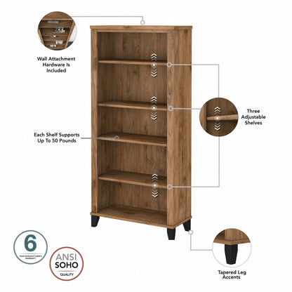 Bibliothèque haute à 5 étagères Bush Furniture Somerset avec tablettes réglables