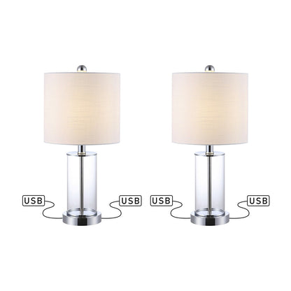 Lampe de table à LED Cabell 21 en verre, contemporaine et moderne, avec chargeur USB, bronze huilé (lot de 2) par JONATHAN Y