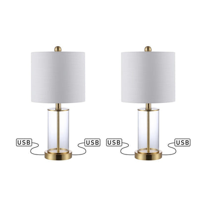 Lampe de table à LED Cabell 21 en verre, contemporaine et moderne, avec chargeur USB, bronze huilé (lot de 2) par JONATHAN Y