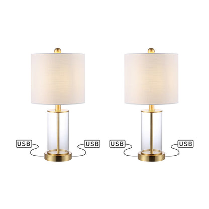Lampe de table à LED Cabell 21 en verre, contemporaine et moderne, avec chargeur USB, bronze huilé (lot de 2) par JONATHAN Y