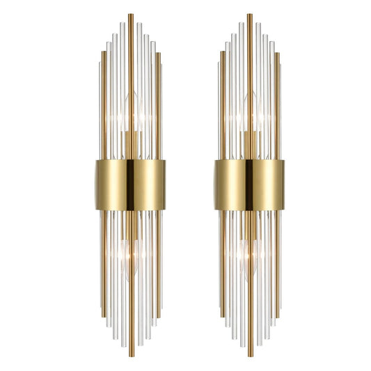 Applique murale moderne en métal Cabrera avec de belles tiges en verre transparent pour salle de bain, lot de 2