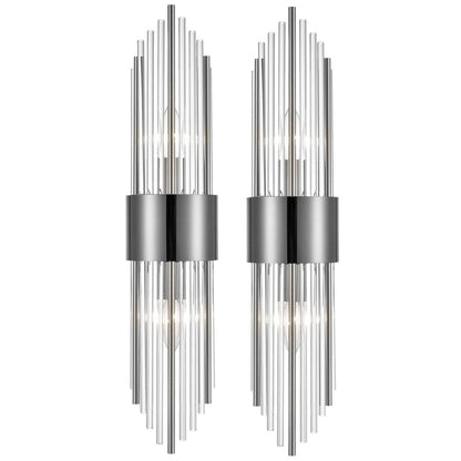 Applique murale moderne en métal Cabrera avec de belles tiges en verre transparent pour salle de bain, lot de 2