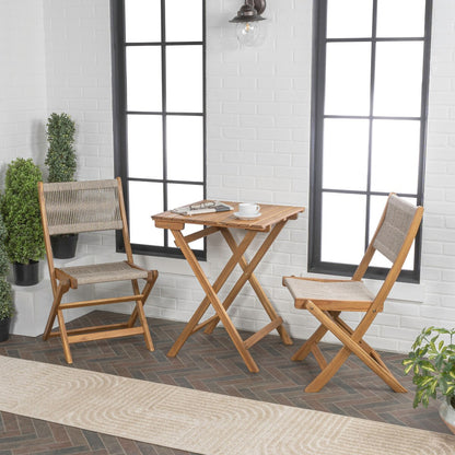 Ensemble bistrot d'extérieur pliant 3 pièces en bois d'acacia Cadiz Modern Coastal, par JONATHAN Y
