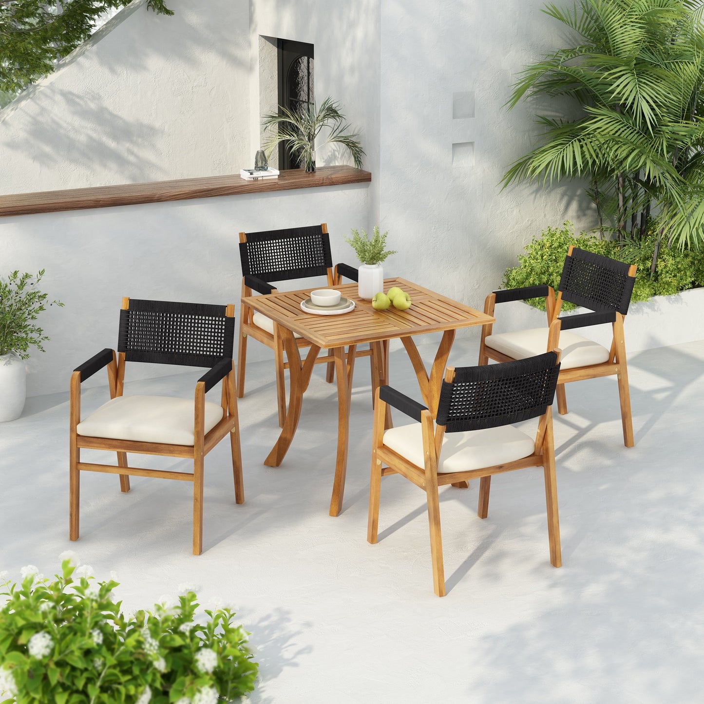 Ensemble de salle à manger d'extérieur Captef 5 pièces en bois d'acacia par Christopher Knight Home