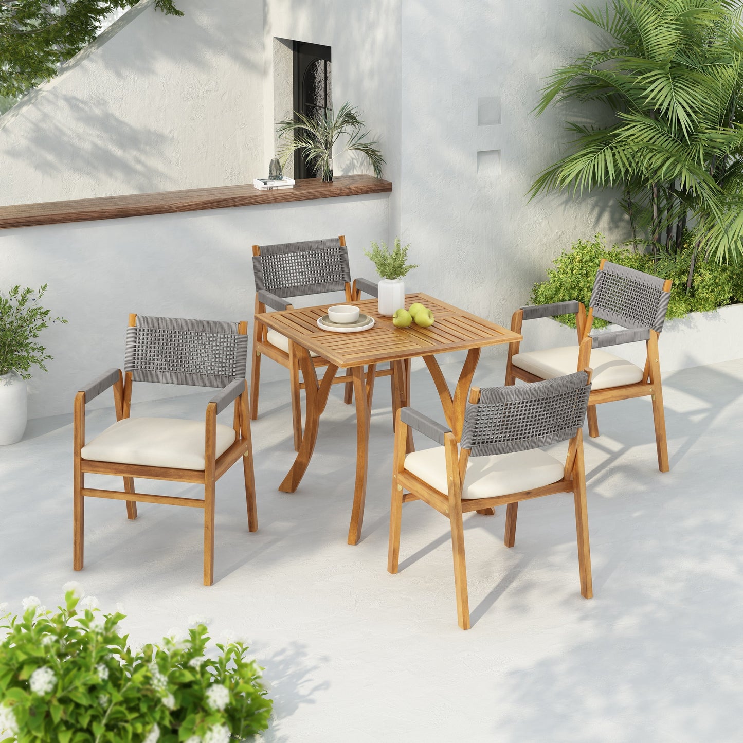 Ensemble de salle à manger d'extérieur Captef 5 pièces en bois d'acacia par Christopher Knight Home