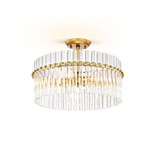Plafonnier Casandra à 4 lumières en laiton brossé et cristal