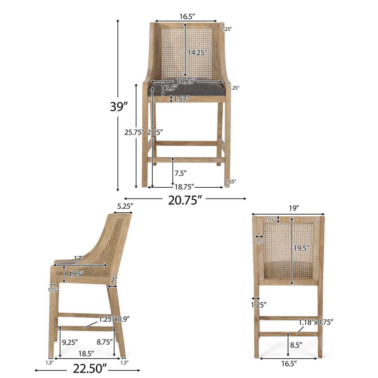 Tabourets de bar Christopher Knight Home Cataldo en tissu, bois et rotin, 25,5 pouces (lot de 2)