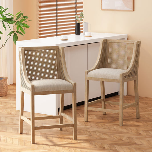Tabourets de bar Christopher Knight Home Cataldo en tissu, bois et rotin, 25,5 pouces (lot de 2)